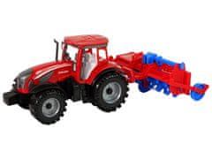 Lean-toys Červený traktor s trecím pohonom pluhu