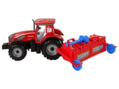 Lean-toys Červený traktor s trecím pohonom pluhu