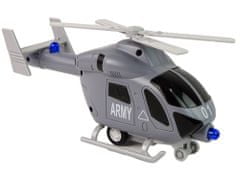 Mamido Vojenský Helikoptér v Šedej Farbe so Zvukami, Svetlami a Pohyblivými Vrtuľami