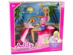 Lean-toys Bábika Anlily na ružovom skútri Blond vlasy Prilba