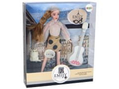 Lean-toys Bábika Emily s gitarovými okuliarmi Dlhé blond vlasy Mačiatko