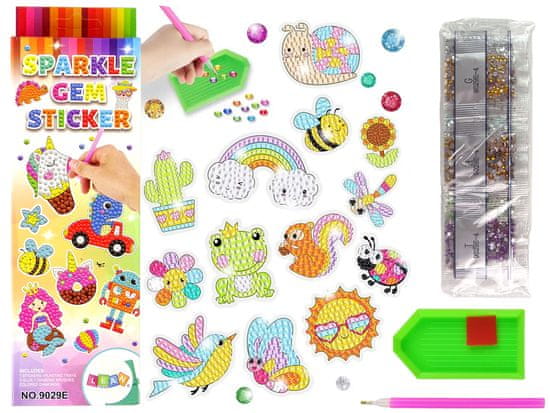 Lean-toys Diamond vyšívanie nálepky Set zvieratá Záhrada Rainbow mozaika