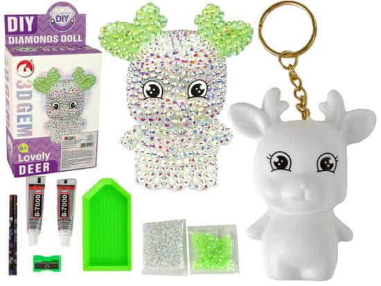 shumee DIY sada Diamond Reindeer DIY Crystals 3D Keychain White