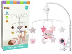 Lean-toys Detský kolotoč na posteľ Plyšová sova Pink Melody