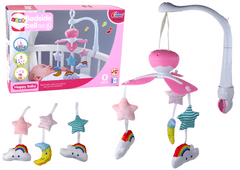 Lean-toys Detská postieľka Carousel Baby Sound Sky Pink