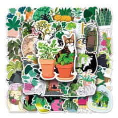 Northix Roztomilé nálepky - mačky a rastliny - 50 ks 