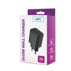 setty. sieťová nabíjačka 2x USB 3A čierna (GSM106088)