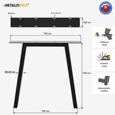 MetaloPro 2x Stolové nohy kovové, stabilné stolové podnože, stolové nohy čierne, stolové podnože do jedálne, Kovové nohy, Výška 72 cm