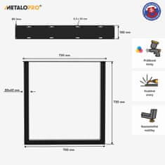 MetaloPro 2x Stolové nohy kovové, stabilné stolové podnože, stolové nohy čierne, stolové podnože do jedálne, Kovové nohy, Výška 72 cm