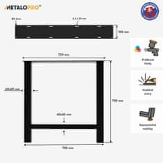 MetaloPro 2x Stolové nohy kovové, stabilné stolové podnože, stolové nohy čierne, stolové podnože do jedálne, Kovové nohy, Výška 72 cm