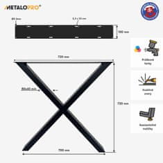 MetaloPro 2x Stolové nohy kovové, stabilné stolové podnože, stolové nohy čierne, stolové podnože do jedálne, Kovové nohy, Výška 72 cm