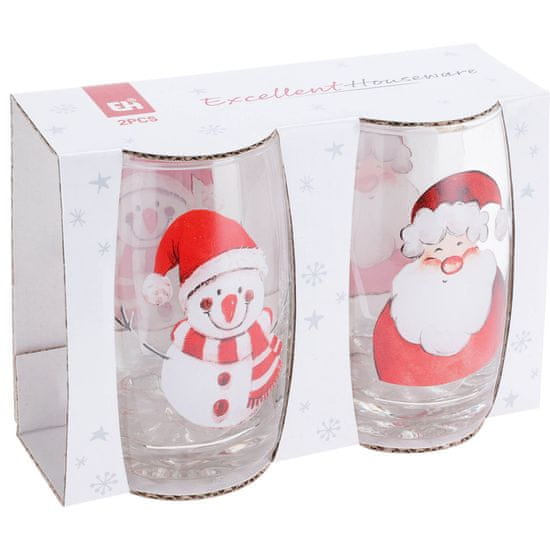 Excellent Houseware Vianočné Poháre Na Pitie Vodu S Vypuklým Dnom, Vianočný Darček, Snehuliak, Santa Claus, 2X 300 Ml