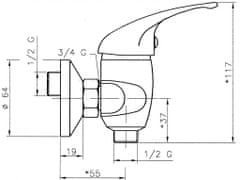 NOVASERVIS Sprchová batéria bez príslušenstva 100 mm titania iris chróm (92064/1,0)