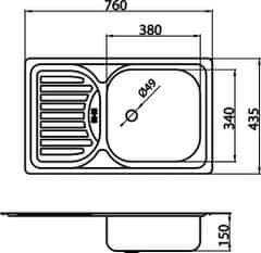 NOVASERVIS Drez 43,5x76 s odkvapom a prepadom nerez (DR43/76)