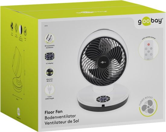 Podlahový ventilátor 9" 70W 3D oscilačný. H/V Goobay