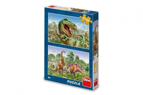 DINO Puzzle 2v1 Souboj dinosaurů 2x48 dílků 26x18cm v krabici 19x27,5x4cm