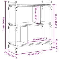 Petromila vidaXL Knižnica 3-poschodová dymový dub 76x32x88 cm kompozitné drevo