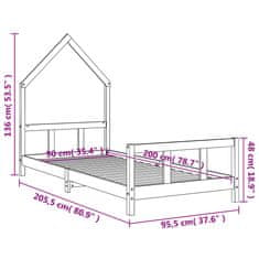 Vidaxl Rám detskej postele čierny 90x200 cm masívna borovica