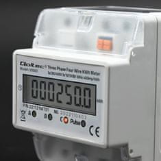 Qoltec Trojfázový elektronický merač | Merač spotreby energie na DIN lištu | 230V | LCD | 4P