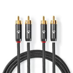 Nedis Stereo audio kábel, 2x RCA konektor - 2x RCA konektor, pozlátené, 2m