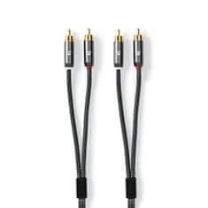 Nedis Stereo audio kábel, 2x RCA konektor - 2x RCA konektor, pozlátené, 2m