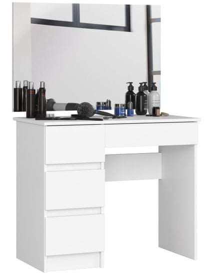 Akord Kozmetický stolík so zrkadlom T-6 90x50 cm biely ľavý