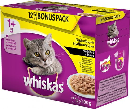 Whiskas WHISKAS kapsička Drůbeží výběr ve šťávě BONUS 12pack 1200g