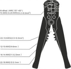 MAR-POL Multifunkčné kliešte odizolovacie, krimpovacie 0,5-6mm s konektormi a pásikmi, sada 100ks M49529
