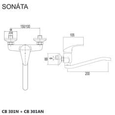 Mereo Sonáta drezová batéria nástenná 100 mm s ramienkom plochým vyhnutým 210 mm M-CB301AN - Mereo