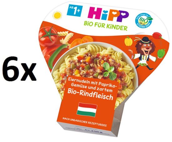 HiPP BIO Vaječné rezance so zeleninou a paprikou a jemným BIO hovädzím mäsom 6 x 250 g