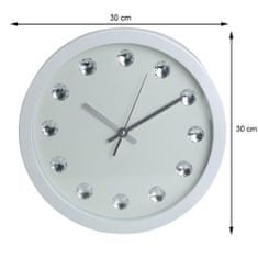 ModernHome Nástenné hodiny s kryštálmi 30 cm biele