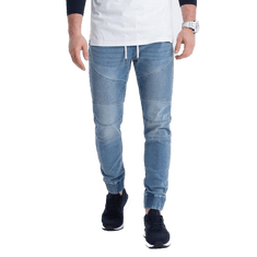 OMBRE Pánske džínsové nohavice JOGGER FIT s prešívaním modré MDN123712 S