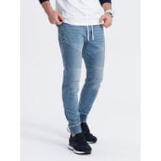 OMBRE Pánske džínsové nohavice JOGGER FIT s prešívaním modré MDN123712 S