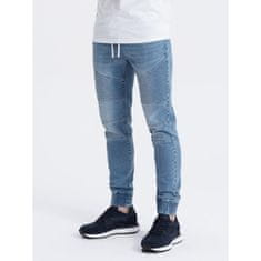 OMBRE Pánske džínsové nohavice JOGGER FIT s prešívaním modré MDN123712 S