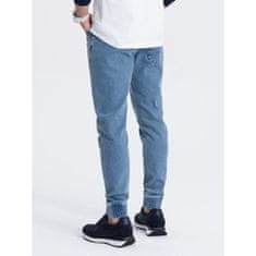 OMBRE Pánske džínsové nohavice JOGGER FIT s prešívaním modré MDN123712 S