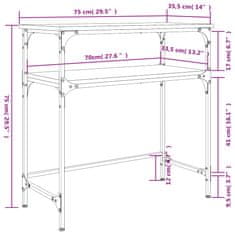 Vidaxl Konzolový stolík hnedý dub 75x35,5x75 cm kompozitné drevo