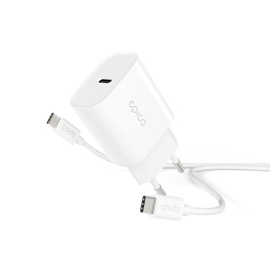 EPICO 20W PD sieťová nabíjačka s 1.2m USB-C na USB-C káblom 9915101100167 - biela