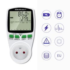 Qoltec Wattmeter PM0627 merač spotreby energie s históriou merania| 3680W | 16A | LCD