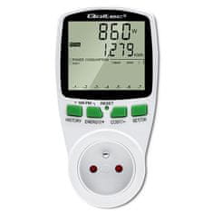 Qoltec Wattmeter PM0627 merač spotreby energie s históriou merania| 3680W | 16A | LCD