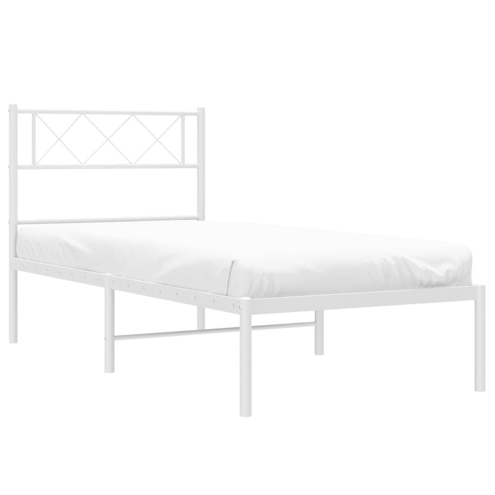Vidaxl Kovový rám postele s čelom biely 90x190 cm