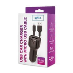 setty. autonabíjačka 1x USB 2,4A čierna + microUSB kábel 1,0 m (GSM108844)