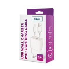 setty. sieťová nabíjačka1x USB 2,4A biela + Lightning kábel 1,0 m (GSM108850)