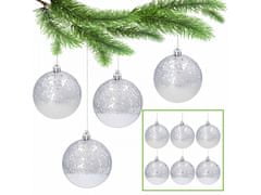 sarcia.eu Plastové ozdoby na vianočný stromček s trblietkami 8 cm, sada strieborných guličiek, ozdoby na vianočný stromček, 6 ks. 1 balik