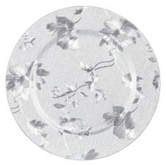 ModernHome Strieborný tanier s kvetinovým vzorom 33 cm