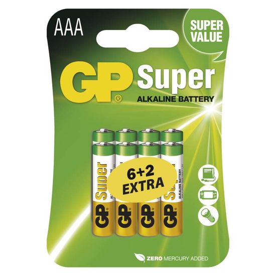 GP Alkalická batéria GP Super LR03 (AAA), 6+2 ks