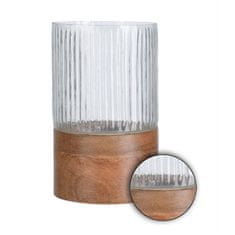 ModernHome Sklenený lampáš na čajovú sviečku a drevo