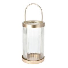 ModernHome Sklenený lampáš so zlatou rukoväťou 30 cm