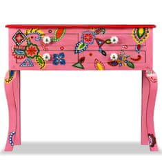 Vidaxl Konzolový stolík, pevné mangovníkové drevo, ružový, ručne maľovaný