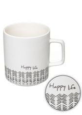 ModernHome Biely hrnček Happy Life 480 ml