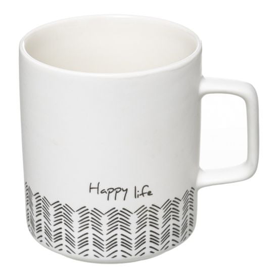 ModernHome Biely hrnček Happy Life 480 ml